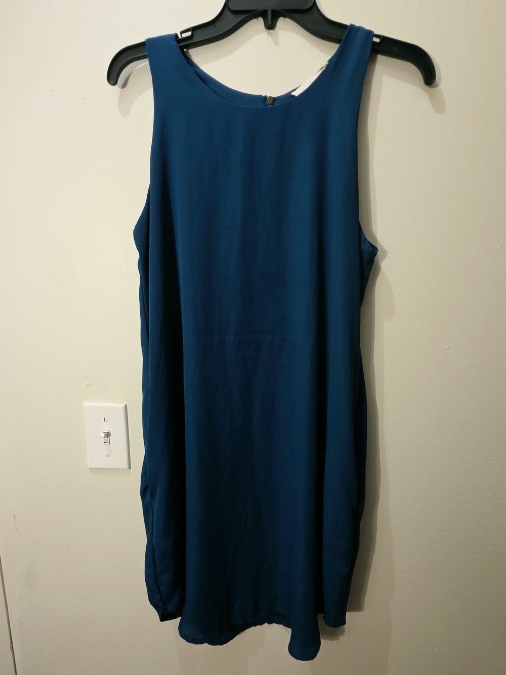 Blue Shift Tunic Mini Midi Chiffon Dress Pockets L Minimalist Career Work Errand